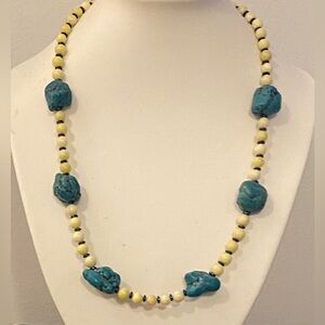 Natural Blue Turquoise & Serpentine crystal necklace (TURQ)